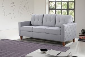 English Elm Piped Trim Tufted Polyester Accent Chair with Square Arms for Living Room Decor Light Gray B2735P527619