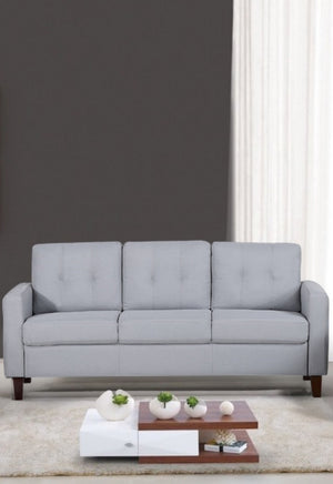 English Elm Piped Trim Tufted Polyester Accent Chair with Square Arms for Living Room Decor Light Gray B2735P527619