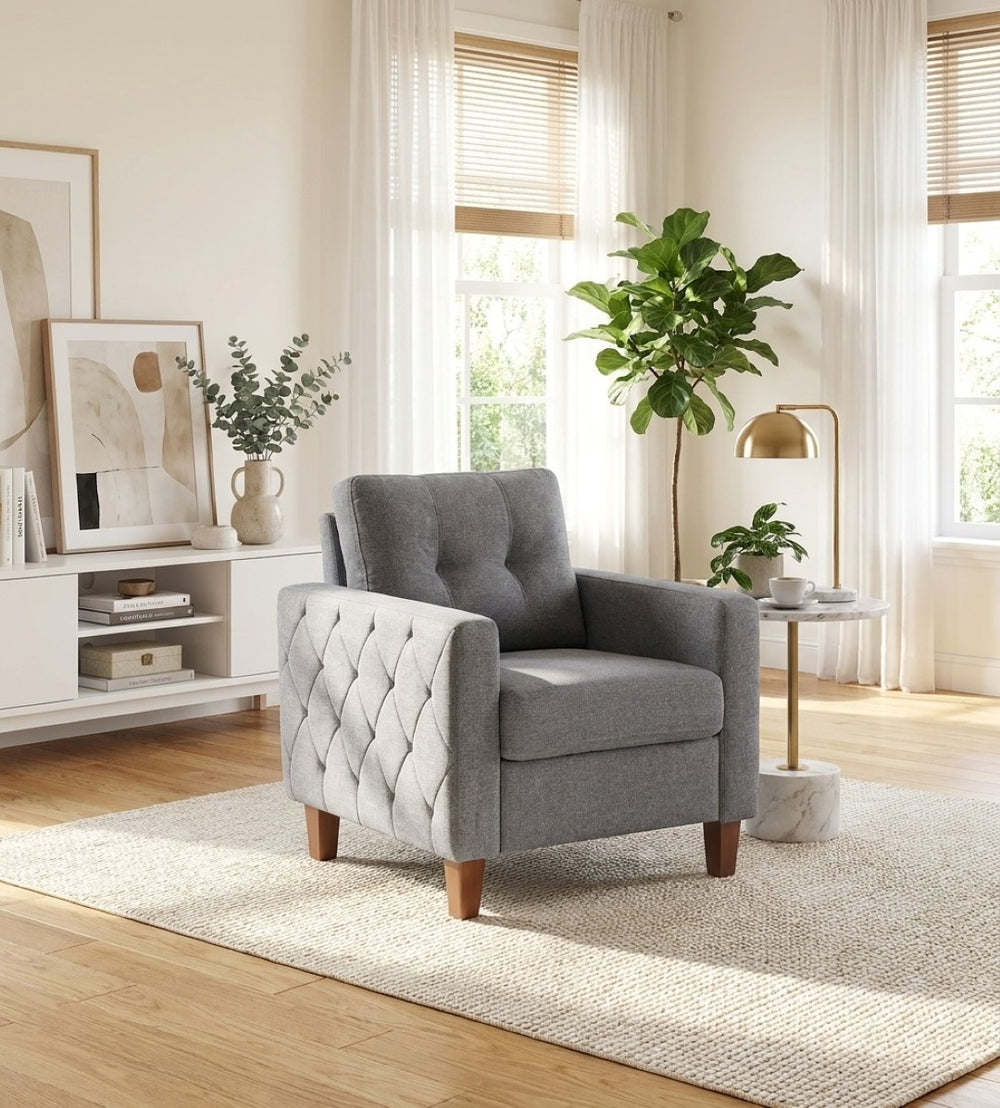 English Elm Button Tufted Accent Chair Polyester Upholstered Transitional Seat for Living Room Dark Grey B2735P527620
