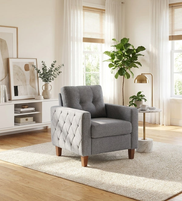 English Elm Button Tufted Accent Chair Polyester Upholstered Transitional Seat for Living Room Dark Grey B2735P527620