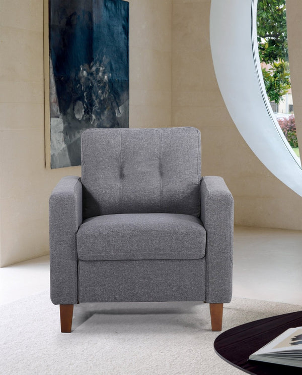 English Elm Button Tufted Accent Chair Polyester Upholstered Transitional Seat for Living Room Dark Grey B2735P527620