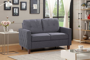 English Elm Button Tufted Polyester Loveseat with Piped Trim and Square Arms for Living Room Dark Grey B2735P527621