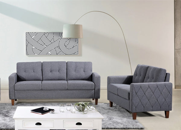 English Elm Button Tufted Polyester Loveseat with Piped Trim and Square Arms for Living Room Dark Grey B2735P527621