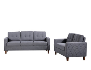 English Elm Button Tufted Polyester Loveseat with Piped Trim and Square Arms for Living Room Dark Grey B2735P527621