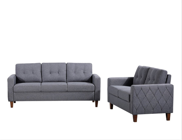 English Elm Button Tufted Polyester Loveseat with Piped Trim and Square Arms for Living Room Dark Grey B2735P527621