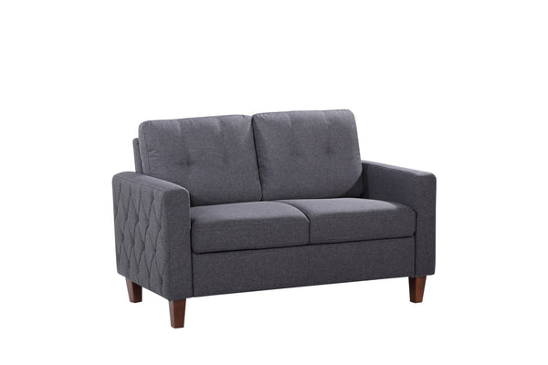 English Elm Button Tufted Polyester Loveseat with Piped Trim and Square Arms for Living Room Dark Grey B2735P527621