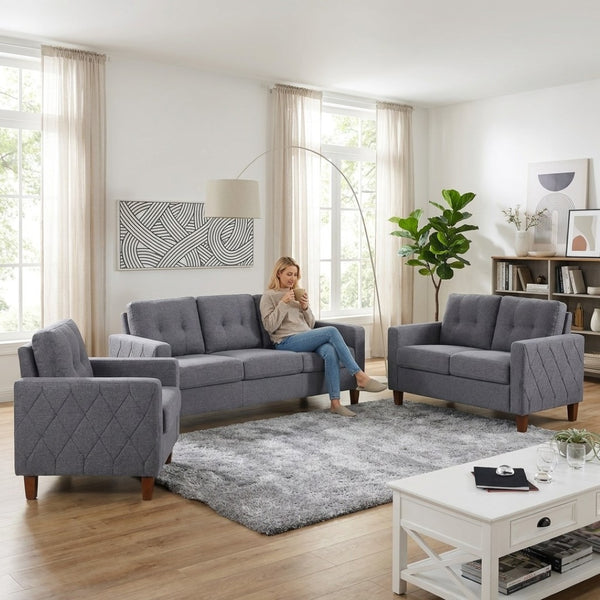 English Elm Button Tufted Polyester Loveseat with Piped Trim and Square Arms for Living Room Dark Grey B2735P527621