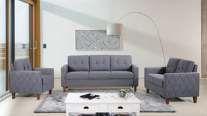 English Elm Button Tufted Polyester Loveseat with Piped Trim and Square Arms for Living Room Dark Grey B2735P527621