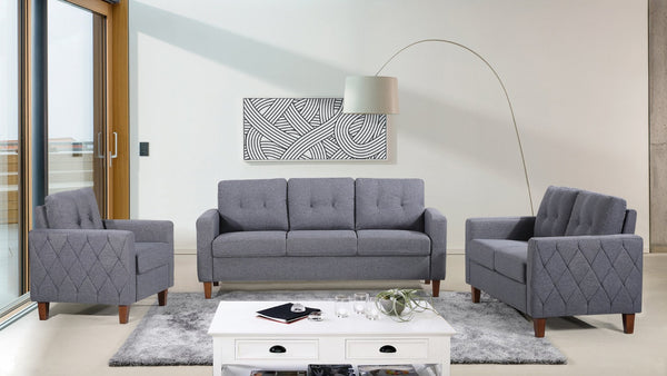 English Elm Button Tufted Polyester Loveseat with Piped Trim and Square Arms for Living Room Dark Grey B2735P527621