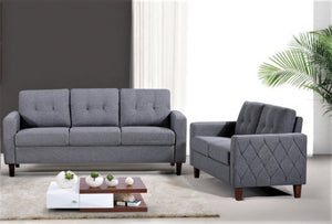 English Elm Button Tufted Polyester Loveseat with Piped Trim and Square Arms for Living Room Dark Grey B2735P527621