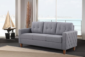 English Elm Piped Trim Tufted Polyester Accent Chair with Square Arms for Living Room Decor Dark Grey B2735P527622