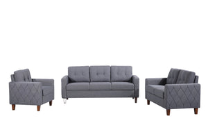 English Elm Piped Trim Tufted Polyester Accent Chair with Square Arms for Living Room Decor Dark Grey B2735P527622