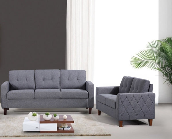 English Elm Piped Trim Tufted Polyester Accent Chair with Square Arms for Living Room Decor Dark Grey B2735P527622