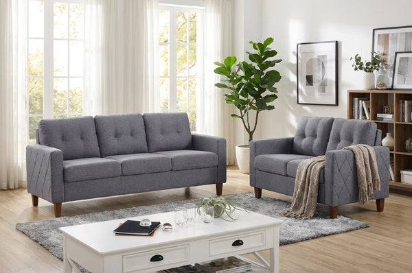 English Elm Piped Trim Tufted Polyester Accent Chair with Square Arms for Living Room Decor Dark Grey B2735P527622