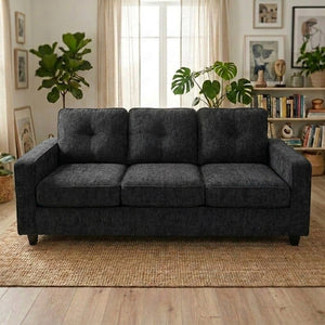 English Elm 77.2" Wide Chenille Three Seat Sofa with Square Arms and Removable Cushions for Living Room Black B2735P535747
