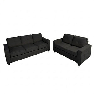 English Elm 77.2" Wide Chenille Three Seat Sofa with Square Arms and Removable Cushions for Living Room Black B2735P535747
