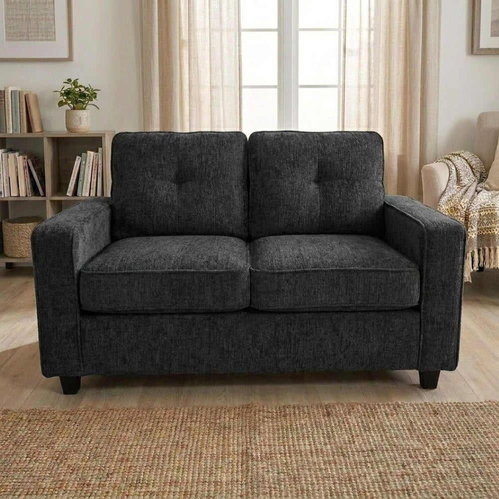English Elm 54.3" Chenille Loveseat Soft Cloud Texture Square Arm Compact Sofa for Studio Apartments Black B2735P535748