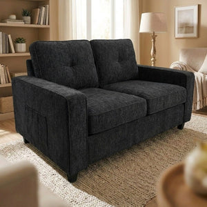 English Elm 54.3" Chenille Loveseat Soft Cloud Texture Square Arm Compact Sofa for Studio Apartments Black B2735P535748
