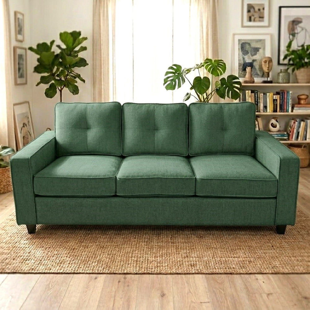 English Elm 77.2" Wide Chenille Three Seat Sofa with Square Arms and Removable Cushions for Living Room Dark Green B2735P535765
