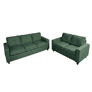 English Elm 77.2" Wide Chenille Three Seat Sofa with Square Arms and Removable Cushions for Living Room Dark Green B2735P535765