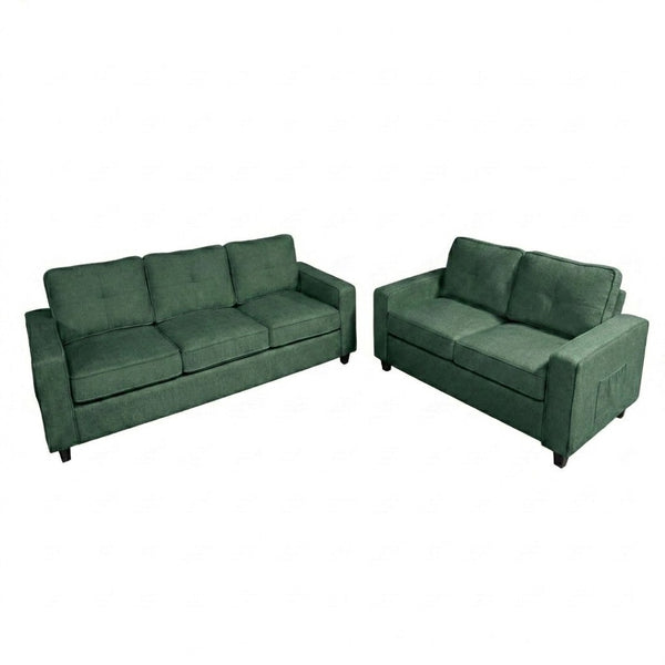 English Elm 77.2" Wide Chenille Three Seat Sofa with Square Arms and Removable Cushions for Living Room Dark Green B2735P535765