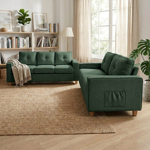 English Elm 77.2" Wide Chenille Three Seat Sofa with Square Arms and Removable Cushions for Living Room Dark Green B2735P535765