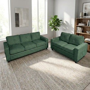 English Elm 77.2" Wide Chenille Three Seat Sofa with Square Arms and Removable Cushions for Living Room Dark Green B2735P535765