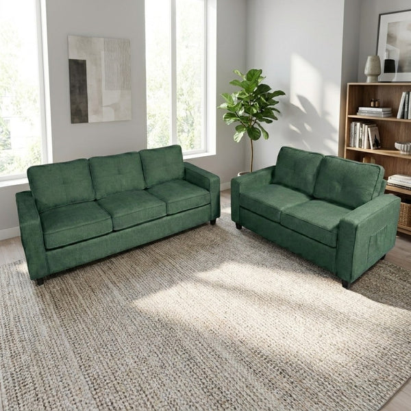 English Elm 77.2" Wide Chenille Three Seat Sofa with Square Arms and Removable Cushions for Living Room Dark Green B2735P535765