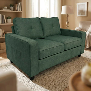 English Elm 54.3" Chenille Loveseat Soft Cloud Texture Square Arm Compact Sofa for Studio Apartments Dark Green B2735P535766
