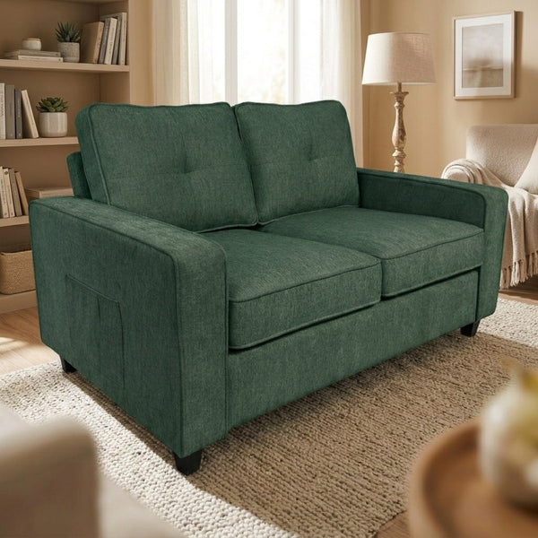 English Elm 54.3" Chenille Loveseat Soft Cloud Texture Square Arm Compact Sofa for Studio Apartments Dark Green B2735P535766