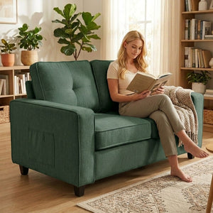 English Elm 54.3" Chenille Loveseat Soft Cloud Texture Square Arm Compact Sofa for Studio Apartments Dark Green B2735P535766