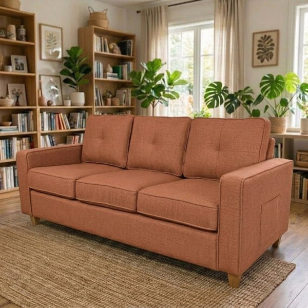English Elm 77.2" Wide Chenille Three Seat Sofa with Square Arms and Removable Cushions for Living Room Terracotta B2735P535827