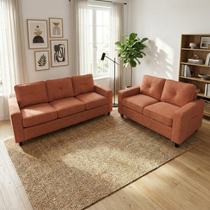 English Elm 77.2" Wide Chenille Three Seat Sofa with Square Arms and Removable Cushions for Living Room Terracotta B2735P535827