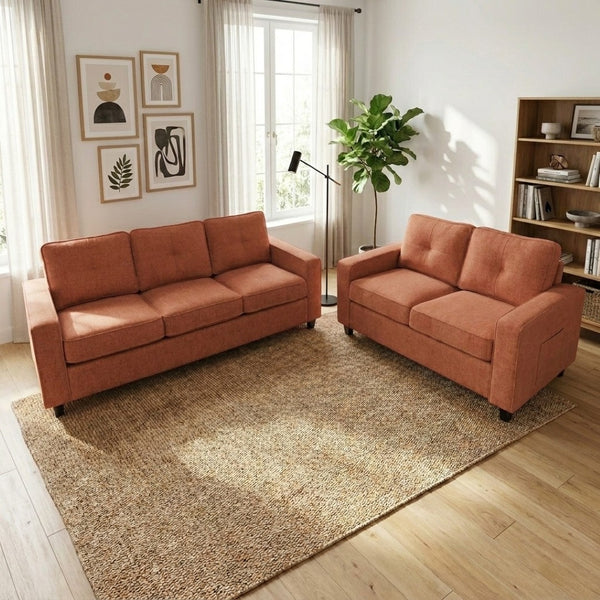 English Elm 77.2" Wide Chenille Three Seat Sofa with Square Arms and Removable Cushions for Living Room Terracotta B2735P535827