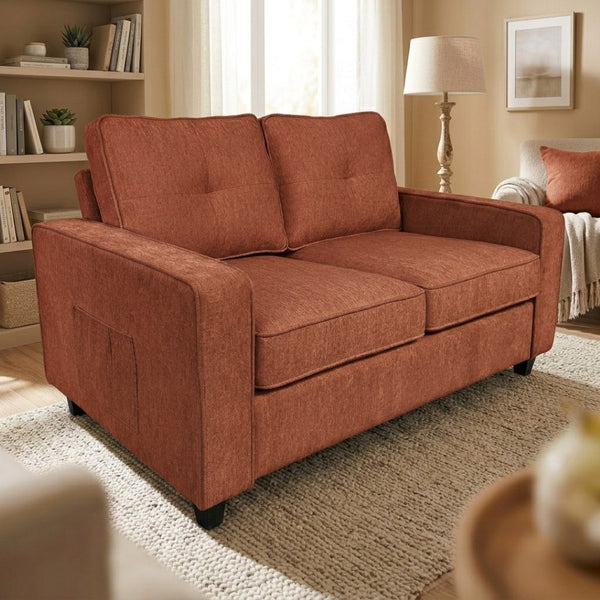 English Elm 54.3" Chenille Loveseat Soft Cloud Texture Square Arm Compact Sofa for Studio Apartments Terracotta B2735P535828
