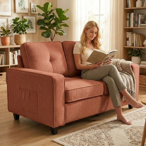 English Elm 54.3" Chenille Loveseat Soft Cloud Texture Square Arm Compact Sofa for Studio Apartments Terracotta B2735P535828