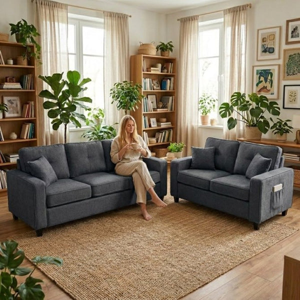 English Elm 77.2" Wide Chenille Three Seat Sofa with Square Arms and Removable Cushions for Living Room Gray B2735P535833
