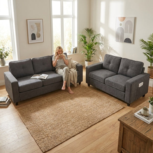 English Elm 77.2" Wide Chenille Three Seat Sofa with Square Arms and Removable Cushions for Living Room Gray B2735P535833