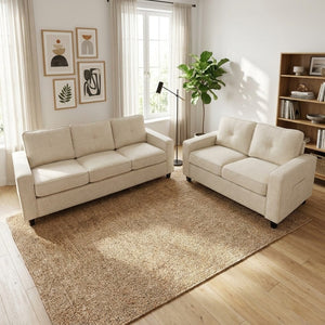 English Elm 77.2" Wide Chenille Three Seat Sofa with Square Arms and Removable Cushions for Living Room Beige B2735P535858