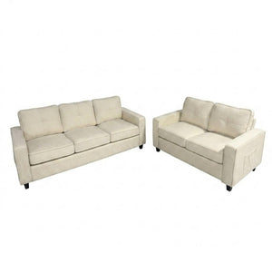 English Elm 77.2" Wide Chenille Three Seat Sofa with Square Arms and Removable Cushions for Living Room Beige B2735P535858