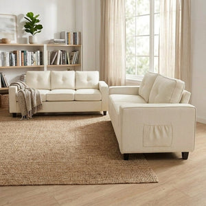 English Elm 77.2" Wide Chenille Three Seat Sofa with Square Arms and Removable Cushions for Living Room Beige B2735P535858