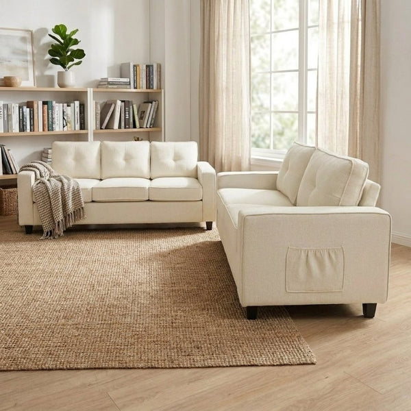 English Elm 77.2" Wide Chenille Three Seat Sofa with Square Arms and Removable Cushions for Living Room Beige B2735P535858