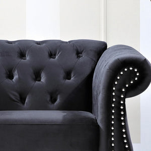 English Elm Chesterfield Crushed Velvet Tufted Accent Chair with Rolled Arms Tapered Legs and Bolster Black B2735P536105