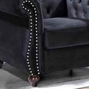 English Elm Chesterfield Crushed Velvet Tufted Accent Chair with Rolled Arms Tapered Legs and Bolster Black B2735P536105