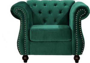 English Elm Chesterfield Crushed Velvet Tufted Accent Chair with Rolled Arms Tapered Legs and Bolster Green B2735P536158