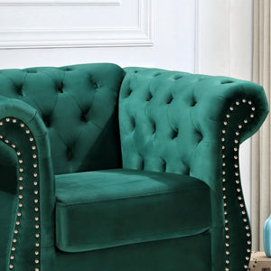 English Elm Chesterfield Crushed Velvet Tufted Accent Chair with Rolled Arms Tapered Legs and Bolster Green B2735P536158
