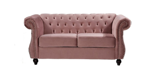 English Elm Chesterfield Crushed Velvet Club Chair Tufted Back Rolled Arms Tapered Wood Legs with Bolster Rose B2735P536166