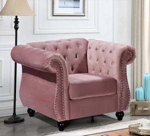 English Elm Chesterfield Crushed Velvet Tufted Accent Chair with Rolled Arms Tapered Legs and Bolster Rose B2735P536167