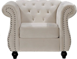 English Elm Chesterfield Crushed Velvet Tufted Accent Chair with Rolled Arms Tapered Legs and Bolster Ivory B2735P536173