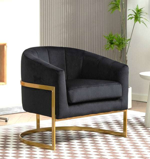 English Elm Luxury Velvet Accent Chair Sculptural Segmented Back Ergonomic Upholstered Seat Black B2735P539718